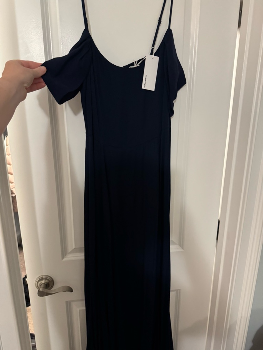 Reformation Navy Cold-Shoulder Maxi Dress